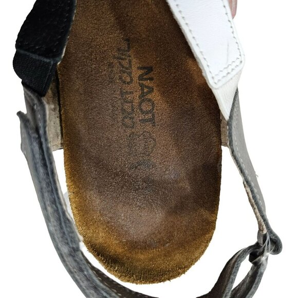Naot Women's Leather Sandals Black & White Adjustable Straps Cork Footbed Size 4 - Picture 5 of 15